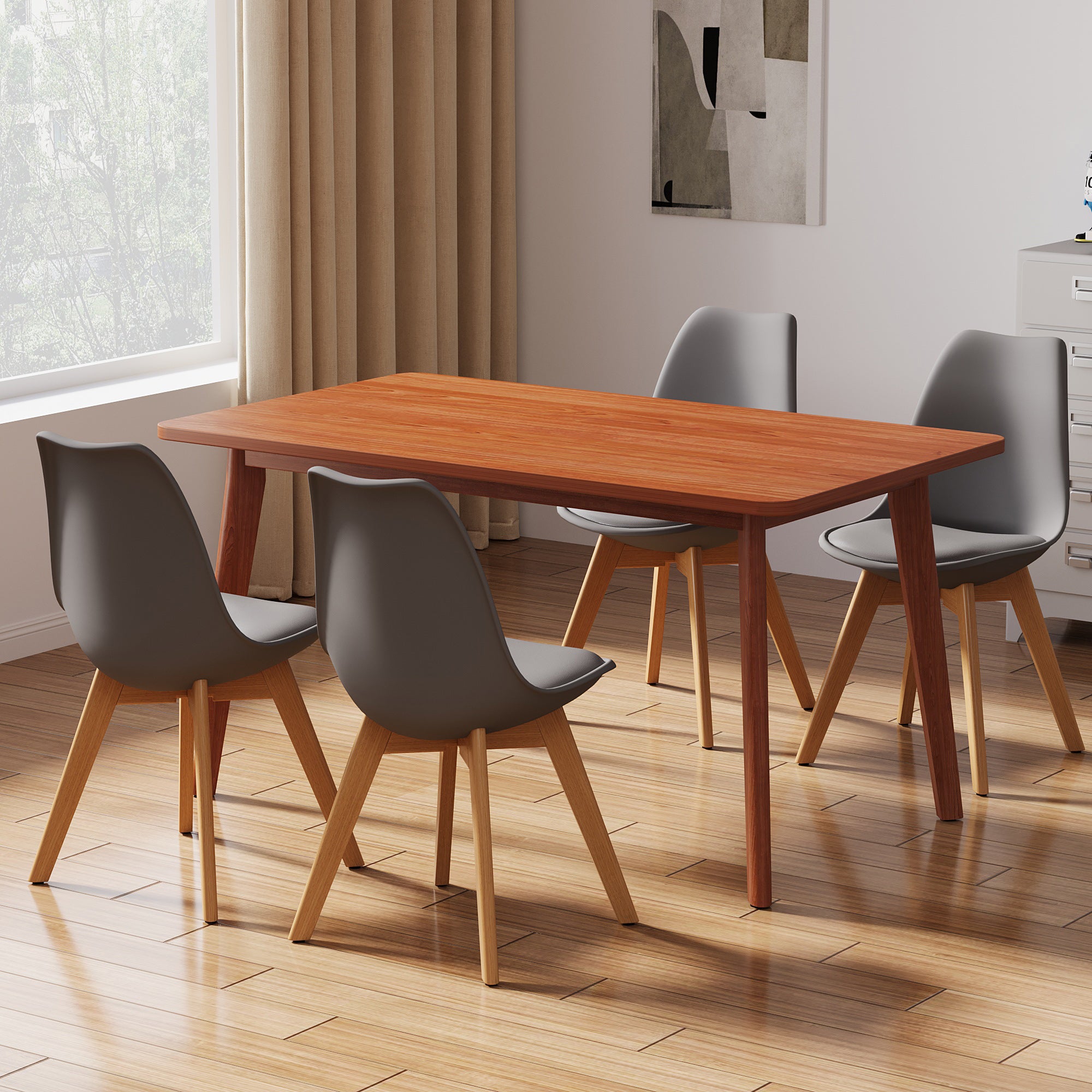 Dining table and 4 chairs set With Wood legs and frame.