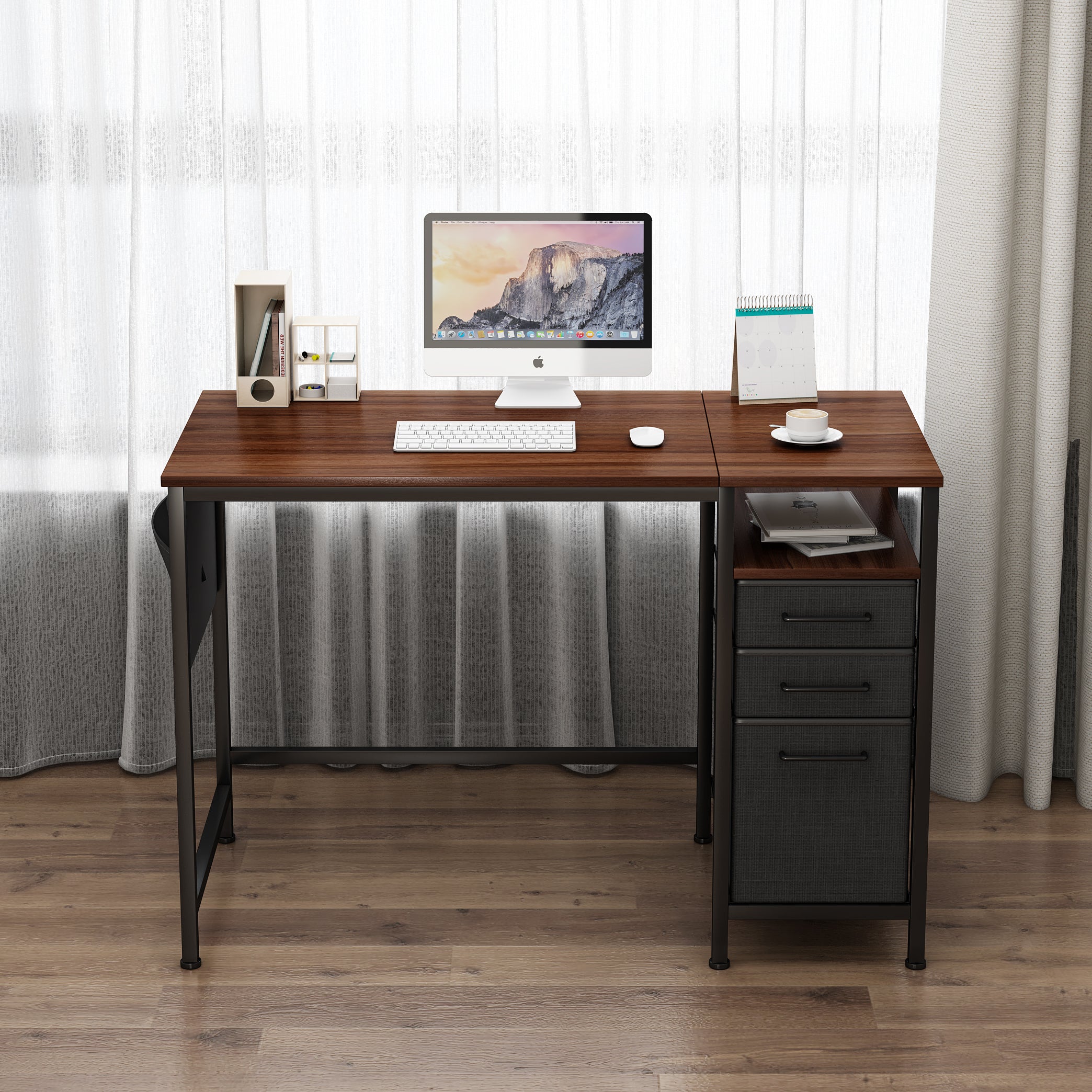 Computer Desk with Drawers and Shelf