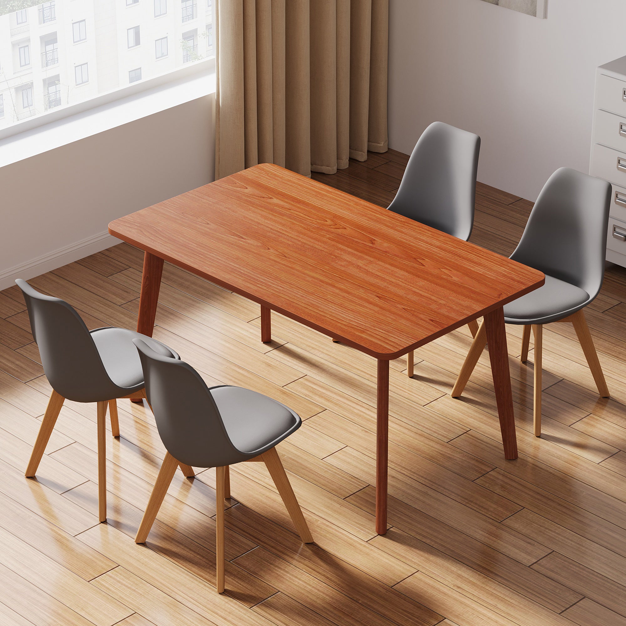 Dining table and 4 chairs set With Wood legs and frame.