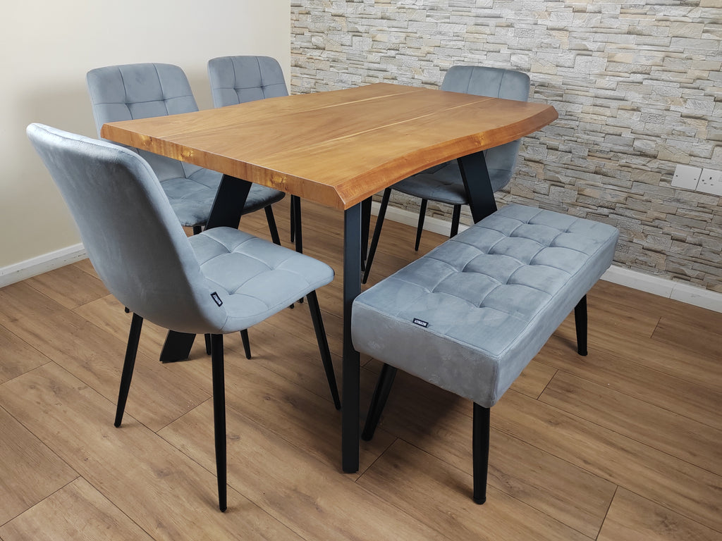 Dining Table and Chairs Set 4 with Bench - Dining Table and Chairs with Bench - Set of Dining Table and 4 Velvet Chairs with Velvet Bench - Dining Room Set