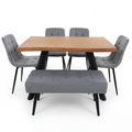 Dining Table and Chairs Set 4 with Bench - Dining Table and Chairs with Bench - Set of Dining Table and 4 Velvet Chairs with Velvet Bench - Dining Room Set