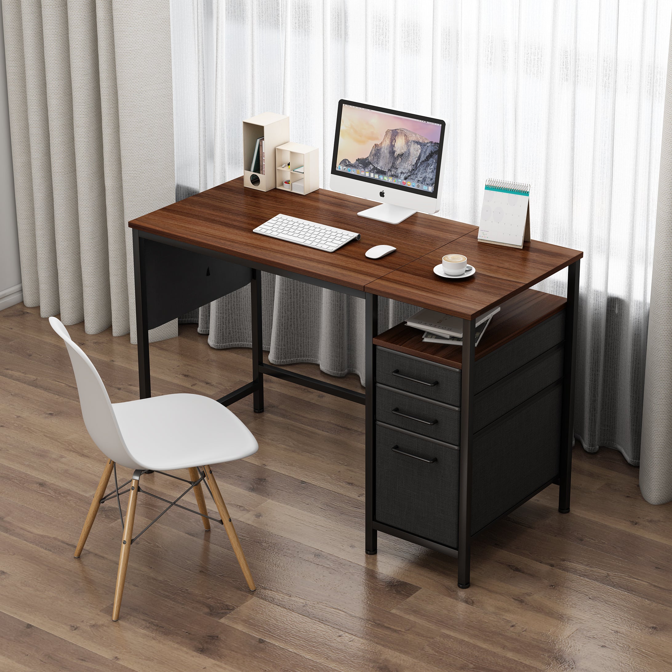 Computer Desk with Drawers and Shelf