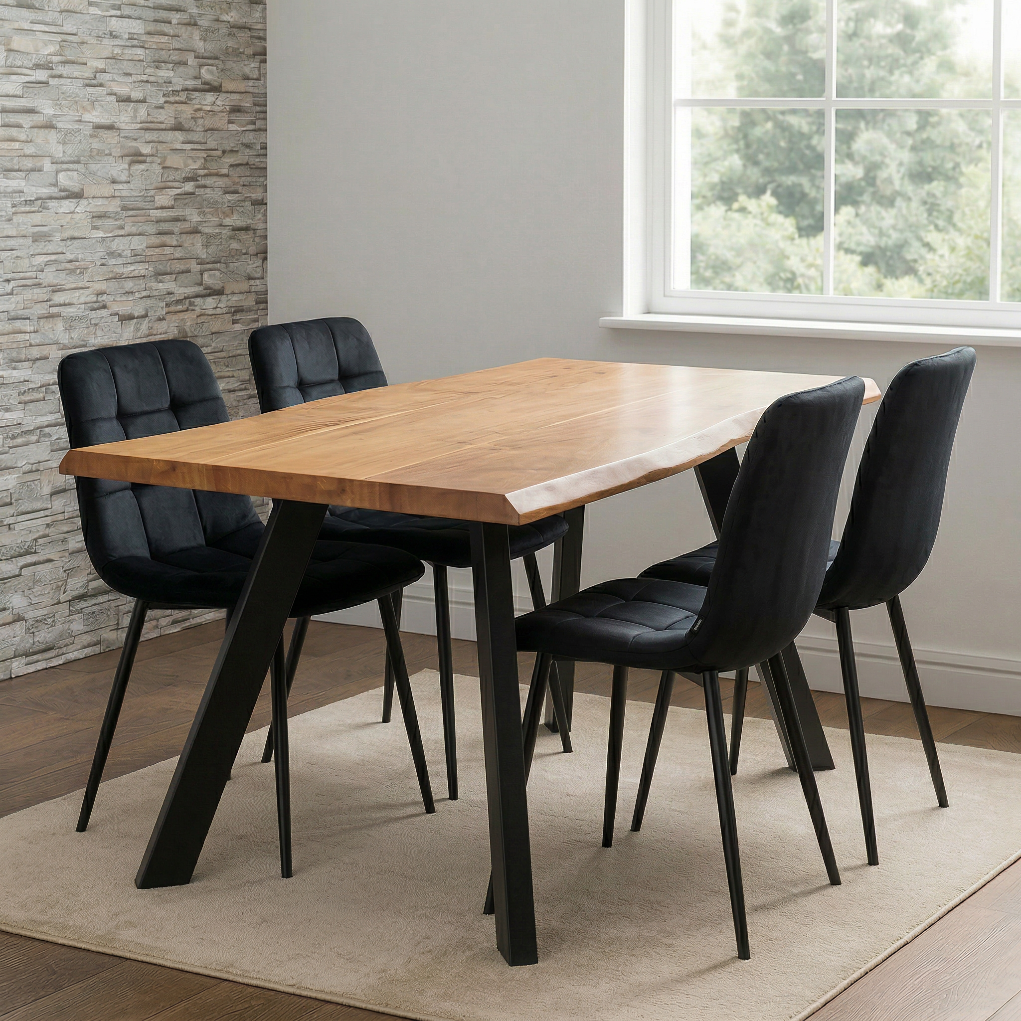 Dining Table and Chairs Set 4- Dining Table and Chairs - Set of Dining Table and 4 Velvet Chairs- Dining Room Set