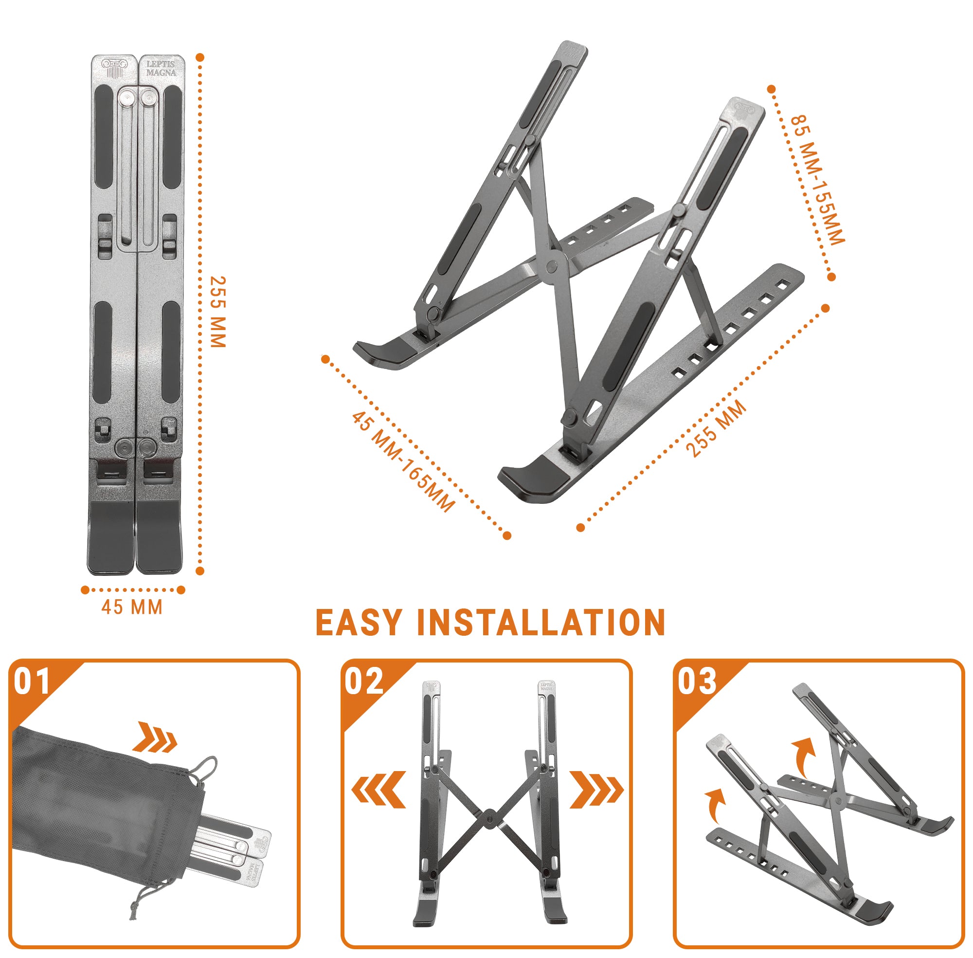 Foldable aluminium laptop riser to ventilated