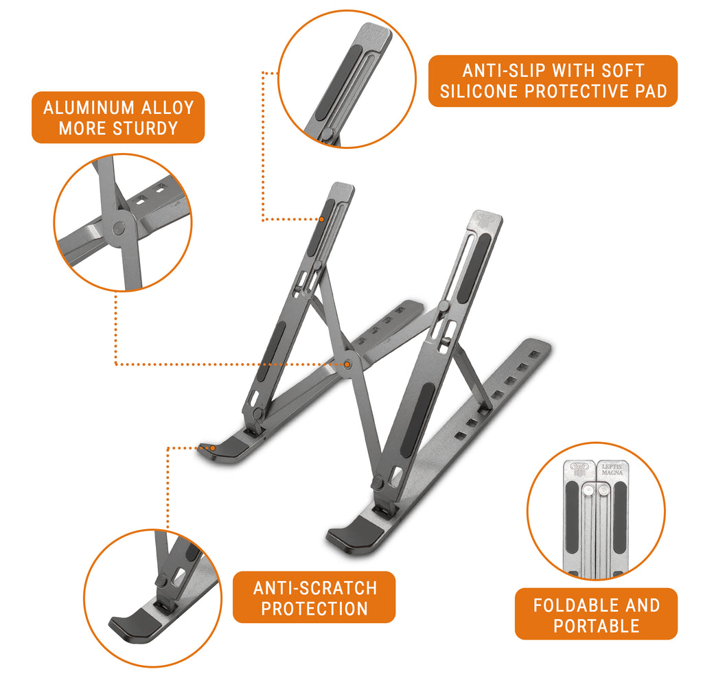 Foldable aluminium laptop riser to ventilated