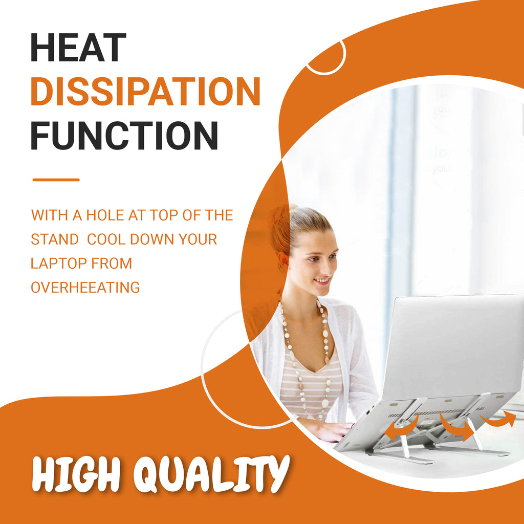 Foldable aluminium laptop riser to ventilated