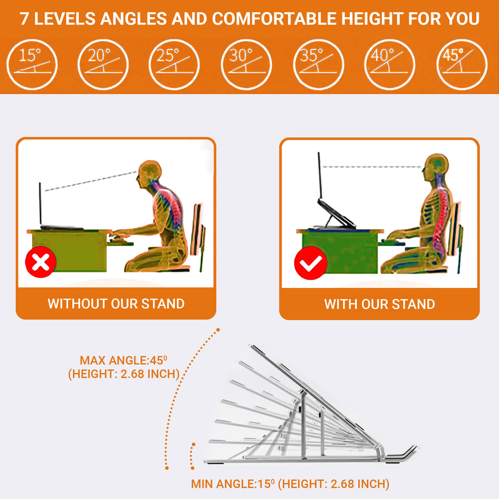 Foldable aluminium laptop riser to ventilated