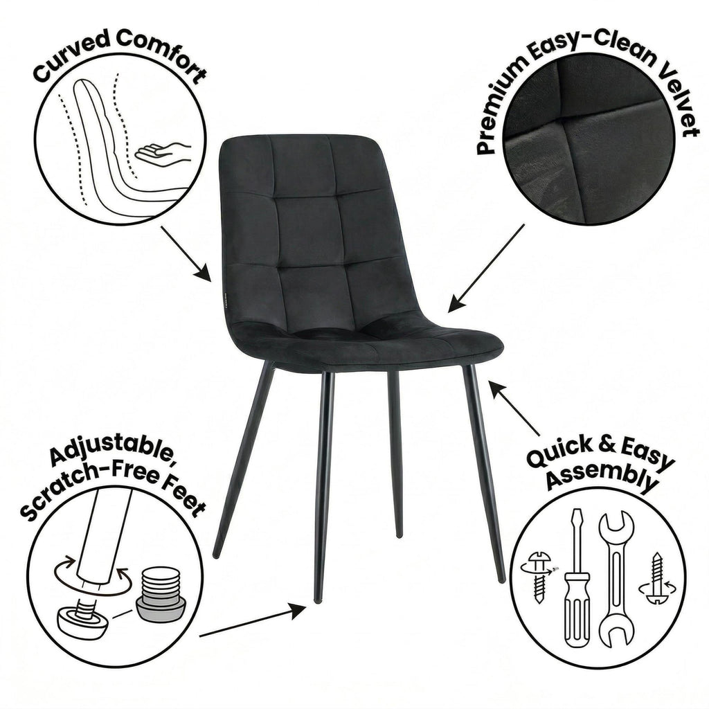 Dining Table and Chairs Set 4- Dining Table and Chairs - Set of Dining Table and 4 Velvet Chairs- Dining Room Set
