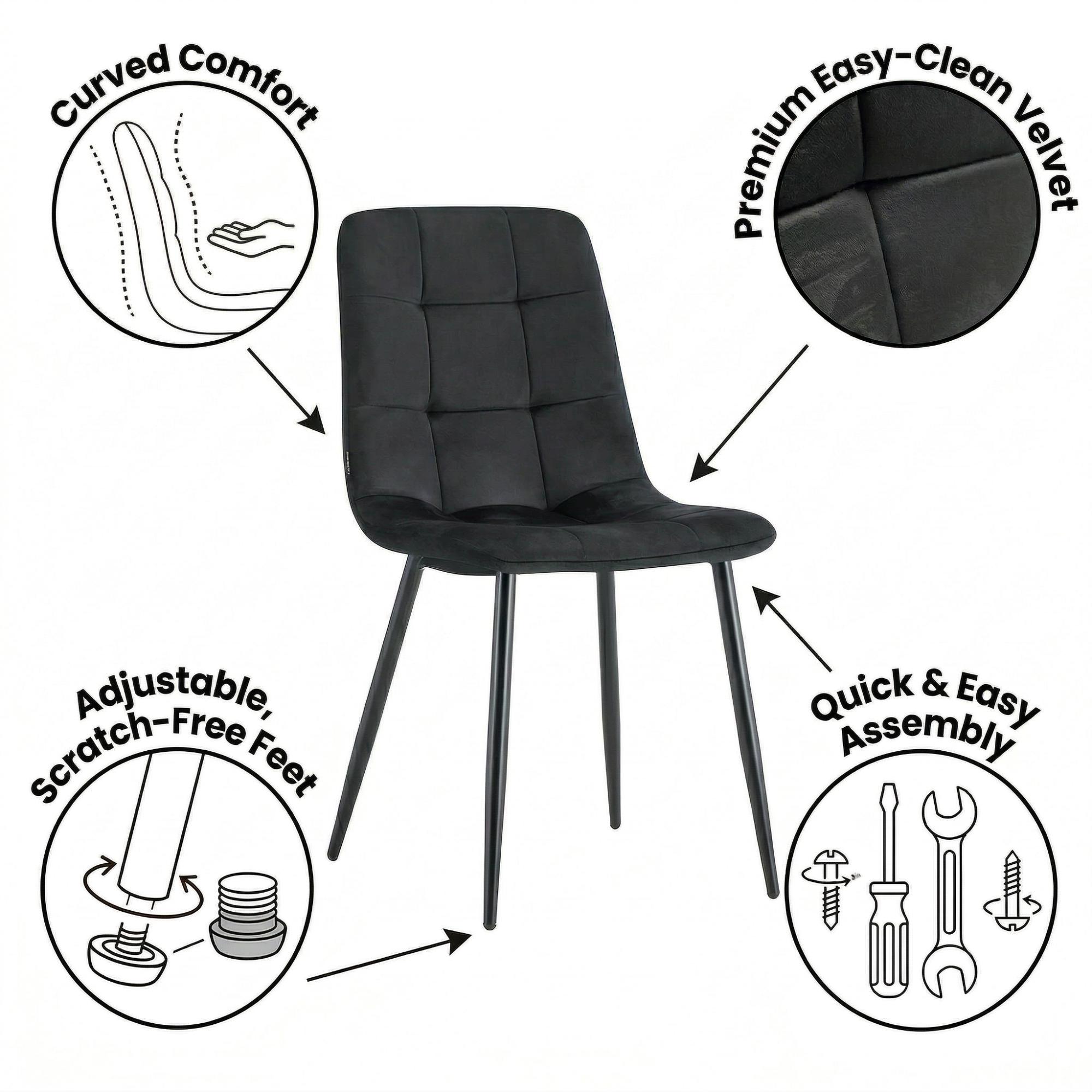Dining Table and Chairs Set 4- Dining Table and Chairs - Set of Dining Table and 4 Velvet Chairs- Dining Room Set